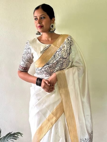 Off White Soft Linen Cotton Saree with Traditional Kalamkari Digital Artwork and Blouse Printed Cotton Sarees Wholesale