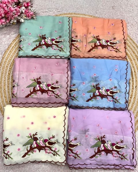 Off White Star Georgette Saree with Multi Embroidery Panel Work and Arco Borderat Wholesale Rate Bollywood Fancy Sarees Wholesale