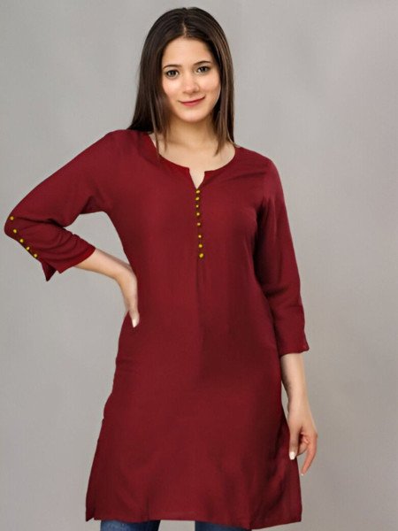Daily Chic in Maroon Roman Silk Top for Work  & Everyday Elegance Tunics kurti