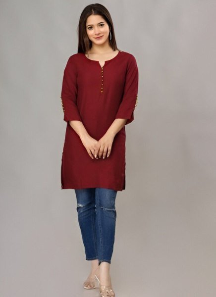 Daily Chic in Maroon Roman Silk Top for Work  & Everyday Elegance Tunics kurti