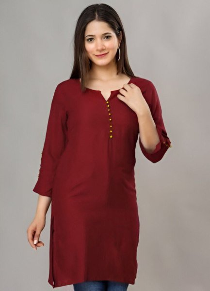Daily Chic in Maroon Roman Silk Top for Work  & Everyday Elegance Tunics kurti