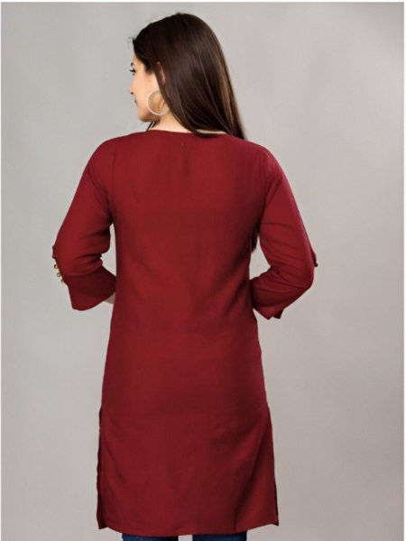 Daily Chic in Maroon Roman Silk Top for Work  & Everyday Elegance Tunics kurti