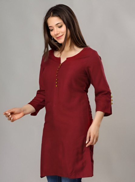 Daily Chic in Maroon Roman Silk Top for Work  & Everyday Elegance Tunics kurti