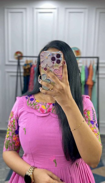  Office to Evening Wear Pink Kora Cotton Kurti Elegant Embroidery with Inner Lining Anarkali Kurtis 