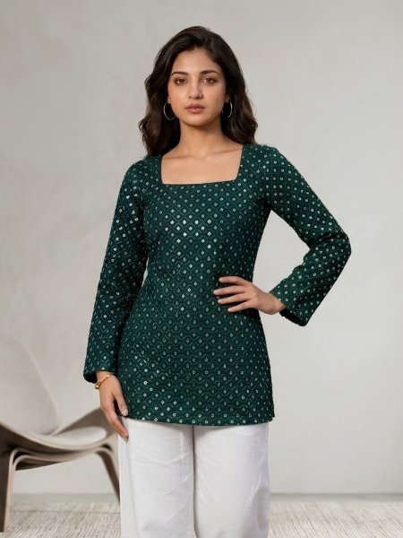 Office Wear Straight Cut Ethnic Tunic Kurti with beautiful sequence embroidery work  Kurtis