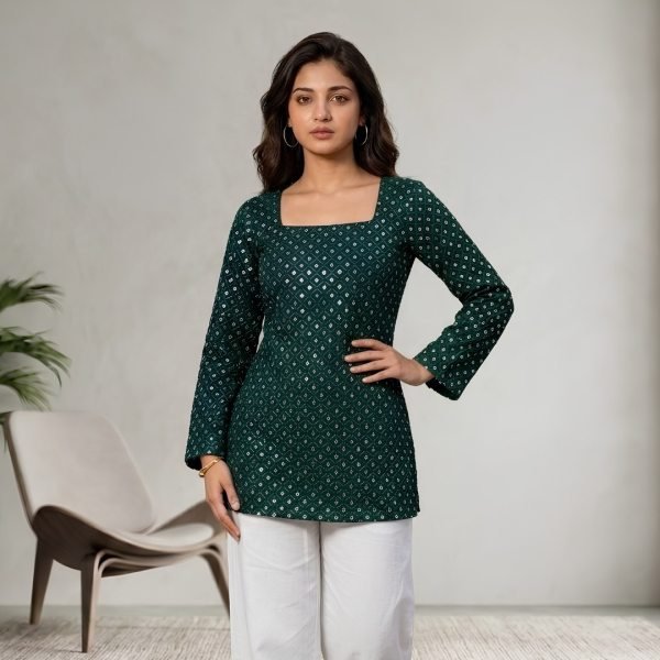Office Wear Straight Cut Ethnic Tunic Kurti with beautiful sequence embroidery work  Full Set Kurti