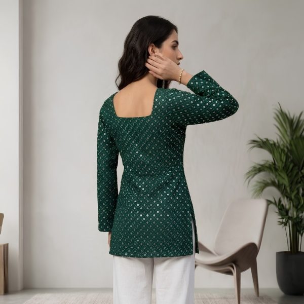 Office Wear Straight Cut Ethnic Tunic Kurti with beautiful sequence embroidery work  Full Set Kurti