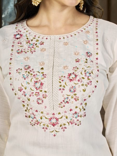 OffWhite Designer Mal Chanderi Anarkali Suit with Diamond Grid Hand Work at Manufacturer  Embroidery Kurtis 