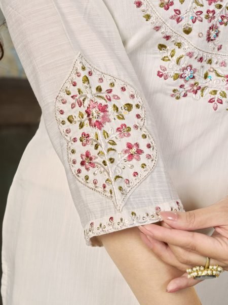 OffWhite Designer Mal Chanderi Anarkali Suit with Diamond Grid Hand Work at Manufacturer  Embroidery Kurtis 