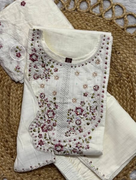 OffWhite Designer Mal Chanderi Anarkali Suit with Diamond Grid Hand Work at Manufacturer  Embroidery Kurtis 