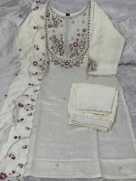OffWhite Designer Mal Chanderi Anarkali Suit with Diamond Grid Hand Work at Manufacturer  Embroidery Kurtis 