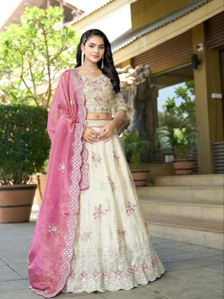 Offwhite Jacquard Bridal Lehenga Set with Dupatta Premium Quality Bridal Lehenga Choli