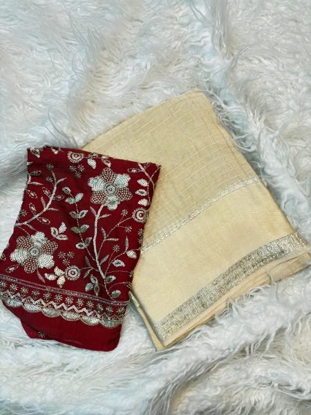 OffWhite Ready to Wear Style Pure Viscose Georgette Saree with Party Wear Blouse Georgette Sarees Wholesale