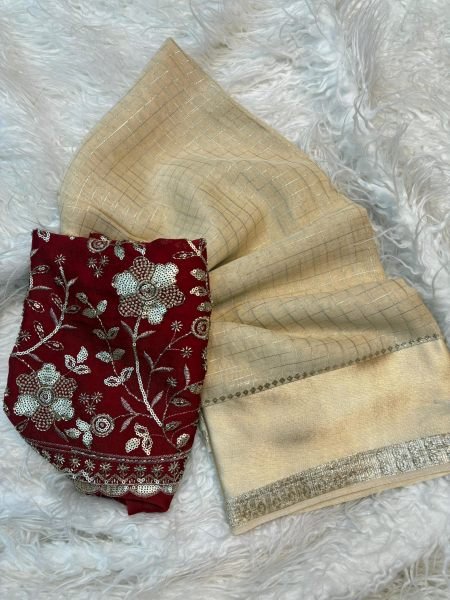 OffWhite Ready to Wear Style Pure Viscose Georgette Saree with Party Wear Blouse Georgette Sarees Wholesale