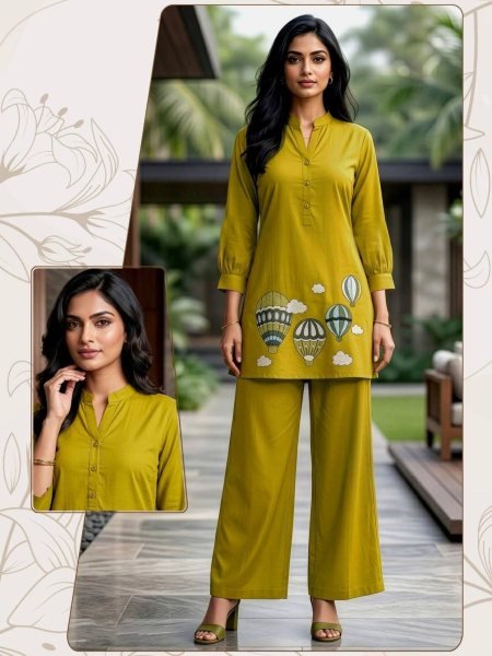 Olive Fast Moving Stock Green Embroidered Cotton Co Ord Set For Office Wear Kurtis