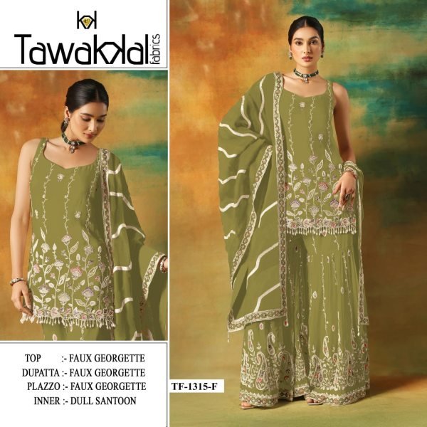 Olive Green Faux Georgette Heavy Zarkhan Embroidered Palazzo Suit Premium Look for Resellers Designer Plazzo Salwar Suits Wholesale
