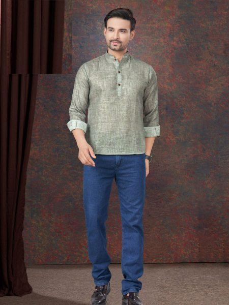 Olive Green Linen Mens Kurta Daily Ethnic Comfort Fit Mens Wear