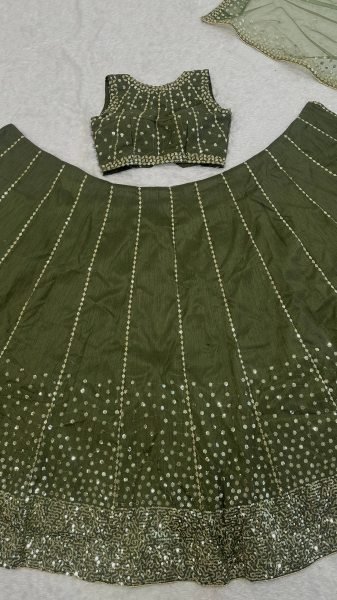 Olive Green Party Wear Lehenga with Sequins Work for Special Occasions Bollywood Lehenga Choli