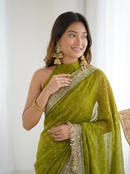 Olive Green Soft Viscose Jacquard Butti Silk Saree at Manufacturer Rate Silk Sarees Wholesale
