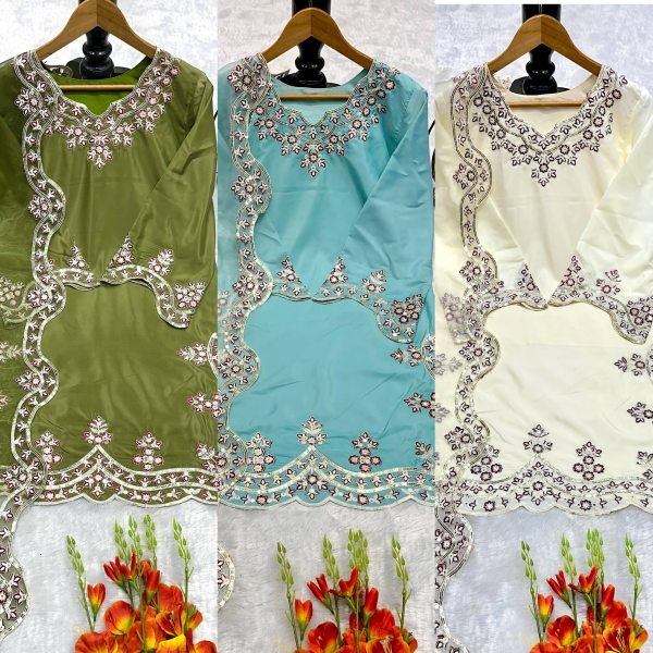 Olive Green Silk Blend Embroidered Salwar Kameez Set For Festive Wear Ready To Wear Collection