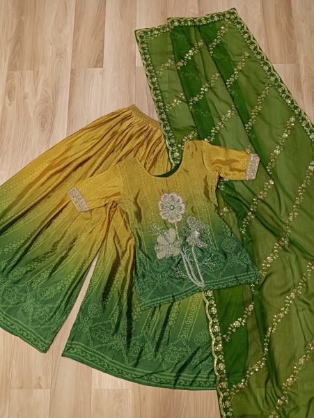 Olive Radiance Chinnon Sharara Suit Set with Zari Dupatta and Beads Embroidery Ideal for Mehendi Look  Ready To Wear Collection