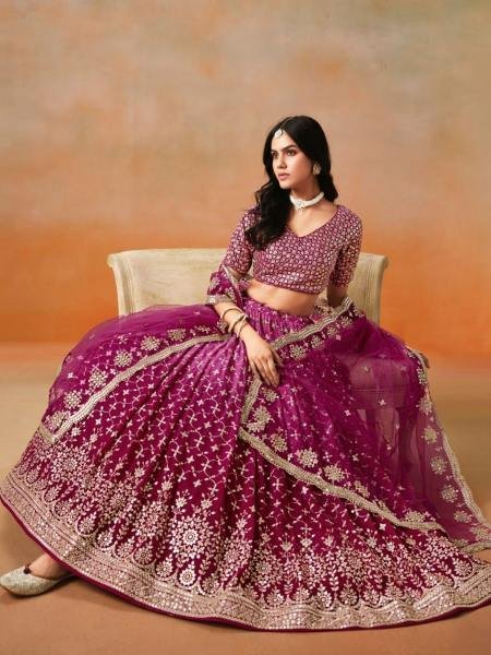 Ombre Red-Pink Georgette Lehenga Set with Heavy Silver Embroidery and Mirror-Effect Sequins  Lehenga