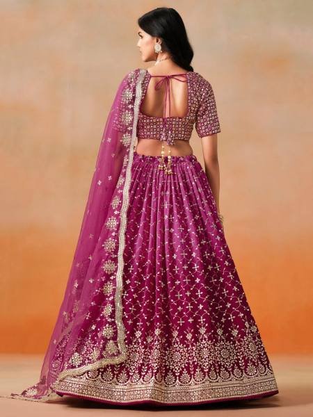 Ombre Red-Pink Georgette Lehenga Set with Heavy Silver Embroidery and Mirror-Effect Sequins Bridal Lehenga Choli