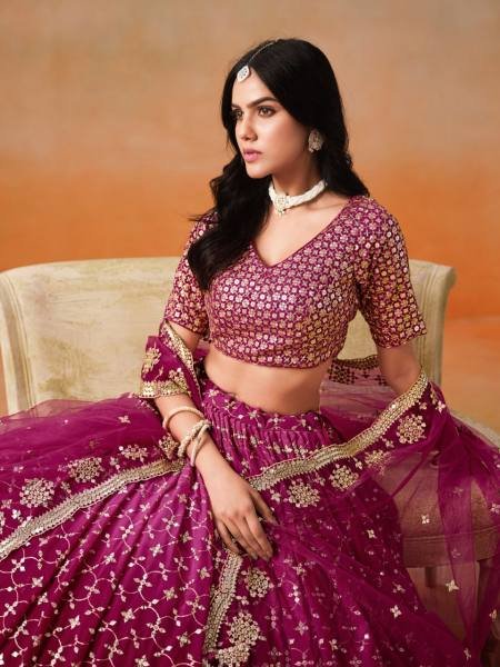 Ombre Red-Pink Georgette Lehenga Set with Heavy Silver Embroidery and Mirror-Effect Sequins Bridal Lehenga Choli