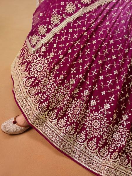 Ombre Red-Pink Georgette Lehenga Set with Heavy Silver Embroidery and Mirror-Effect Sequins Bridal Lehenga Choli