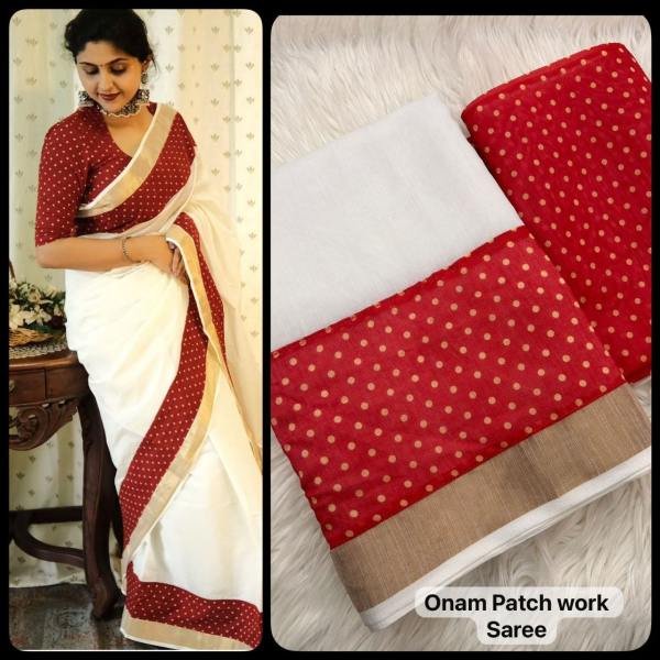 Onam Special Kerala Soft Linen Saree with Golden Border   Patch Work For Woman Linen Sarees Wholesale