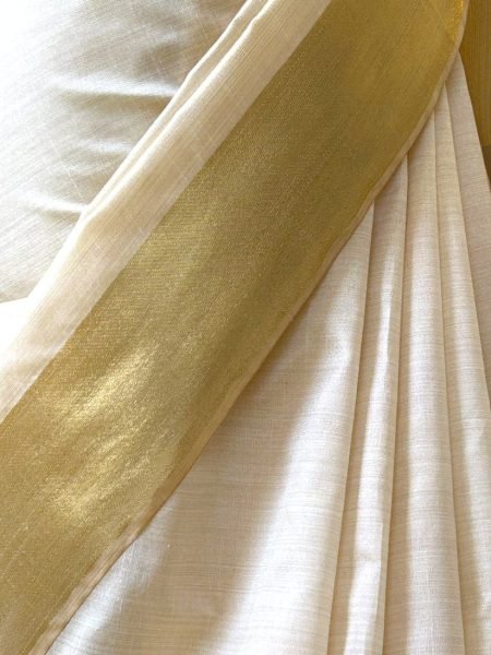 Onam Special Semi Tusser Silk Saree with zari Border Wholesale Deal Onam Collection