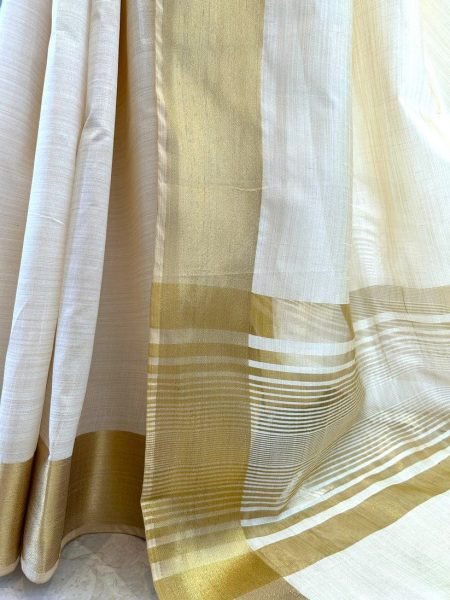 Onam Special Semi Tusser Silk Saree with zari Border Wholesale Deal Onam Collection