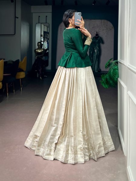 Onam Wear Kanchipuram Lehenga Set with Rich Zari Weaving and Satin Silk Top Navratri Lehnega Choli