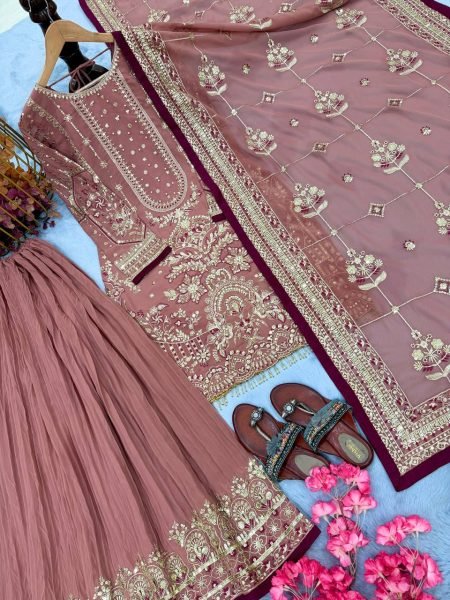 Online Seller Collection Baby Pink Plazzo set 5 mm Sequence Work Combined With Rivet Moti detailing And Dupatta Ready To Wear Collection