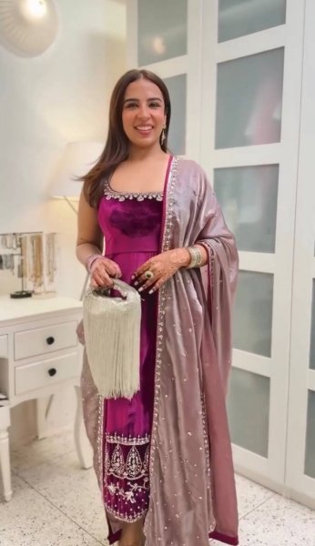 Opalescent Viscose Velvet Double Sided Embroidery Work with Pant and Organza Dupatta for Party Wear at Manufacturer Rate Ready To Wear Collection