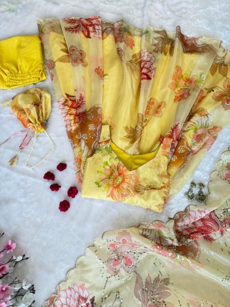 Opulence Yellow Organza Anarkali Suit with Matching Pant and Dupatta for Exporters Anarkali Kurtis 