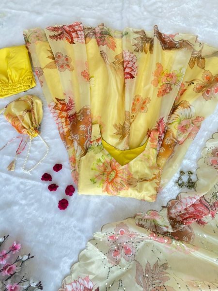 Opulence Yellow Organza Anarkali Suit with Matching Pant and Dupatta for Exporters Anarkali Kurtis 