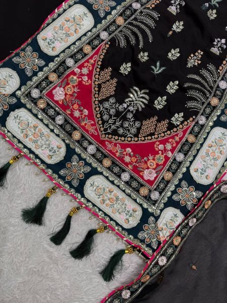 Opulent Black Festive Wear Star Silk Kaftan with Pant and Dupatta at Wholesale Rate Ready To Wear Collection