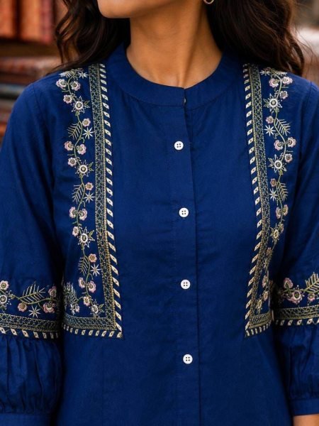 Opulent Blue Ready-to-Wear Cotton Embroidered Kurti for Women at Manufacturer Rate Tunics kurti