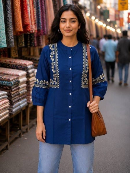 Opulent Blue Ready-to-Wear Cotton Embroidered Kurti for Women at Manufacturer Rate Tunics kurti
