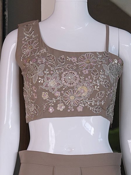 Opulent Brown Fox Georgette Fusion Palazzo Set at Manufacturer Rate Ready To Wear Collection