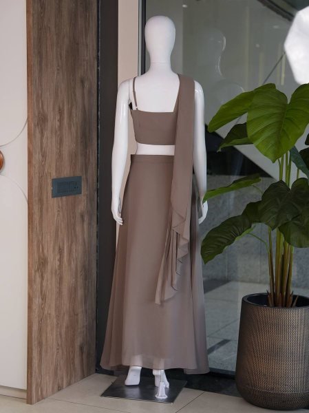 Opulent Brown Fox Georgette Fusion Palazzo Set at Manufacturer Rate Ready To Wear Collection