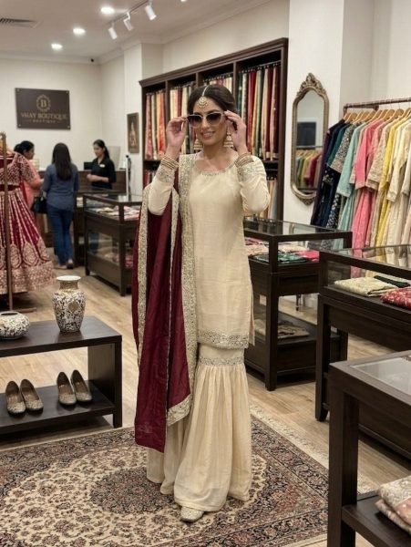 Opulent Chinon Sarara Set with Sequins Embroidery and Silk Dupatta for Party Wear Ready To Wear Collection