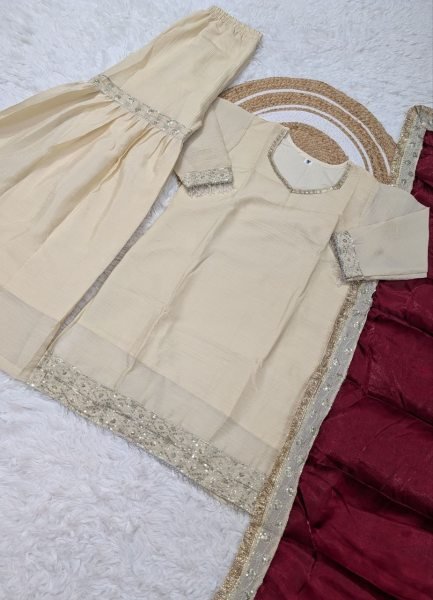 Opulent Chinon Sarara Set with Sequins Embroidery and Silk Dupatta for Party Wear Ready To Wear Collection