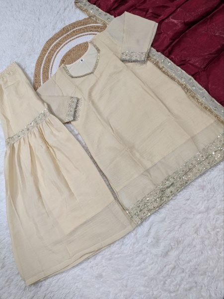 Opulent Chinon Sarara Set with Sequins Embroidery and Silk Dupatta for Party Wear Ready To Wear Collection