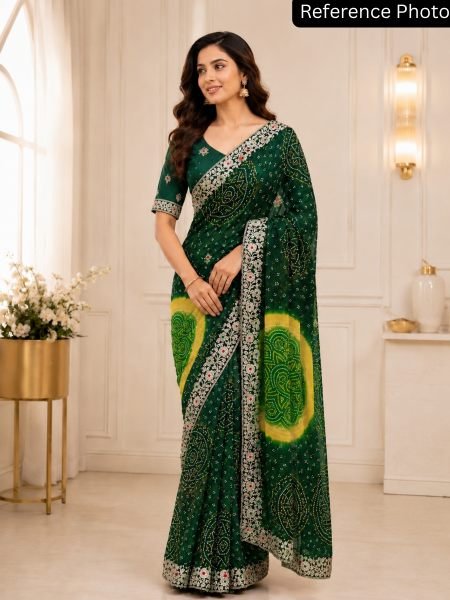 Opulent Green Designer Georgette Saree with Multi Thread Embroidered C Pallu For Wholesale Rate 