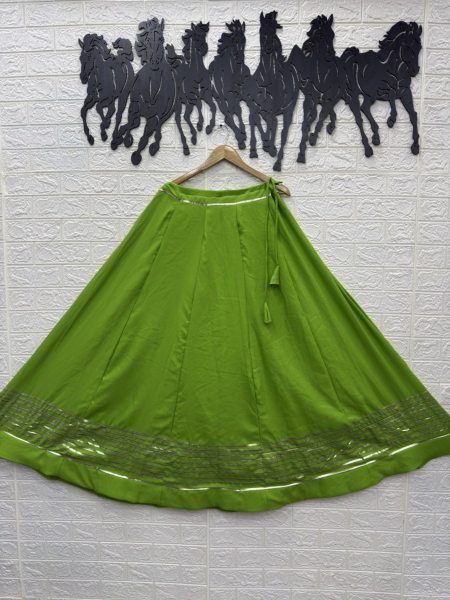 Opulent Green Party Wear Rayon Cotton Lehenga with Traditional Gota Patti Work  Lehenga