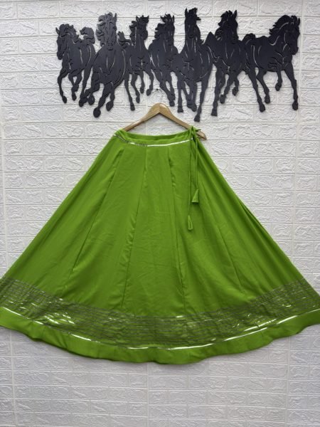 Opulent Green Party Wear Rayon Cotton Lehenga with Traditional Gota Patti Work Navratri Lehnega Choli