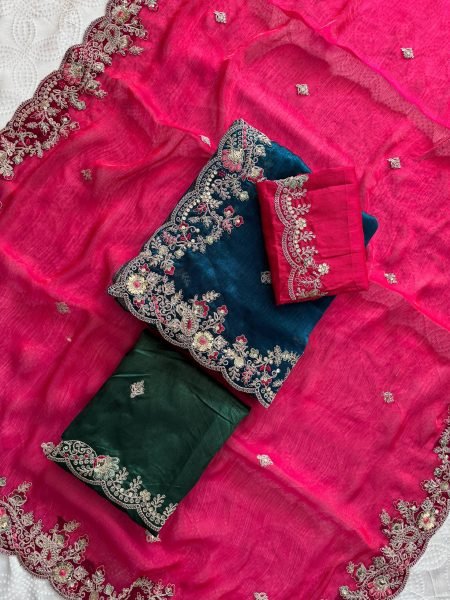 Opulent Hot Pink Chiffon Silk Party Wear Saree with Embroidered Banglory Silk Blouse Silk Sarees Wholesale