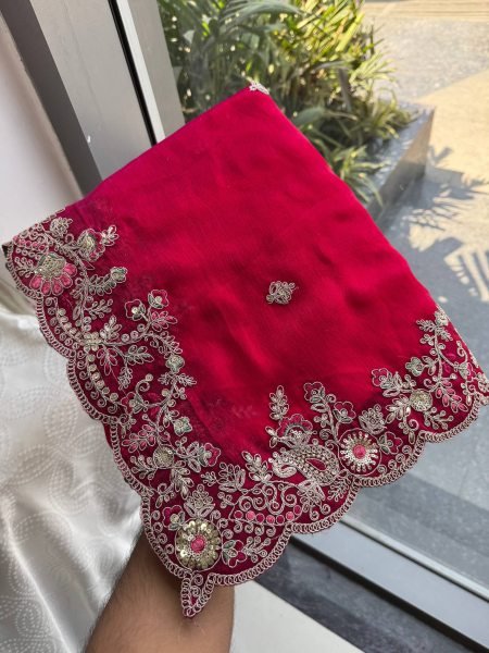 Opulent Hot Pink Chiffon Silk Party Wear Saree with Embroidered Banglory Silk Blouse Silk Sarees Wholesale